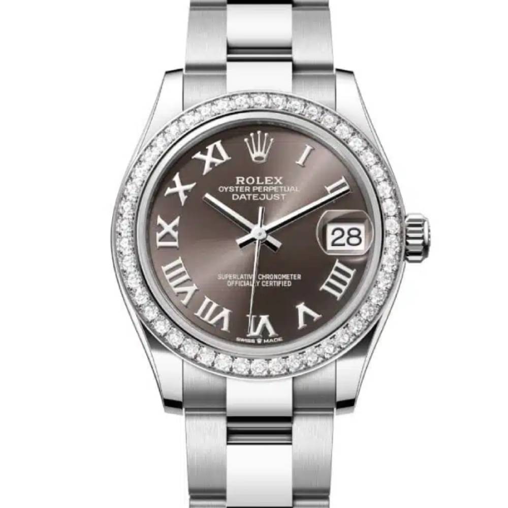 Rolex Datejust 31mm - Ref: 278384rbr-0025 - Dark Grey Roman Dial & Diamond Bezel, Stainless Steel Oyster Bracelet Women's Watch