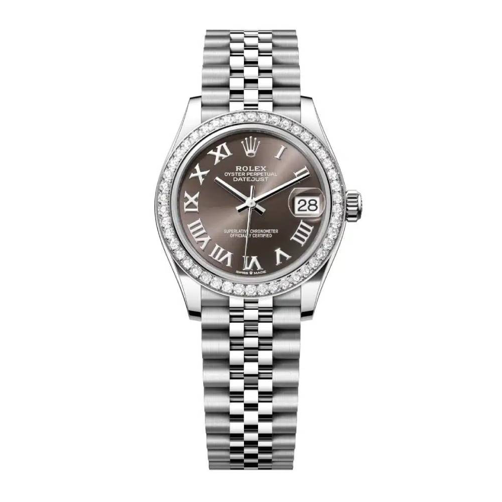 Rolex Datejust 31mm - Ref: 278384rbr-0026 - Dark Grey Roman Dial & Diamond Bezel, Stainless Steel Jubilee Bracelet Women's Watch