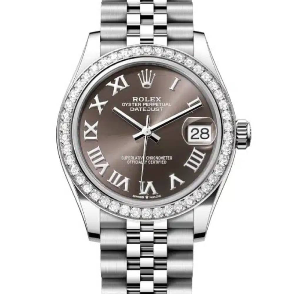 Rolex Datejust 31mm - Ref: 278384rbr-0026 - Dark Grey Roman Dial & Diamond Bezel, Stainless Steel Jubilee Bracelet Women's Watch