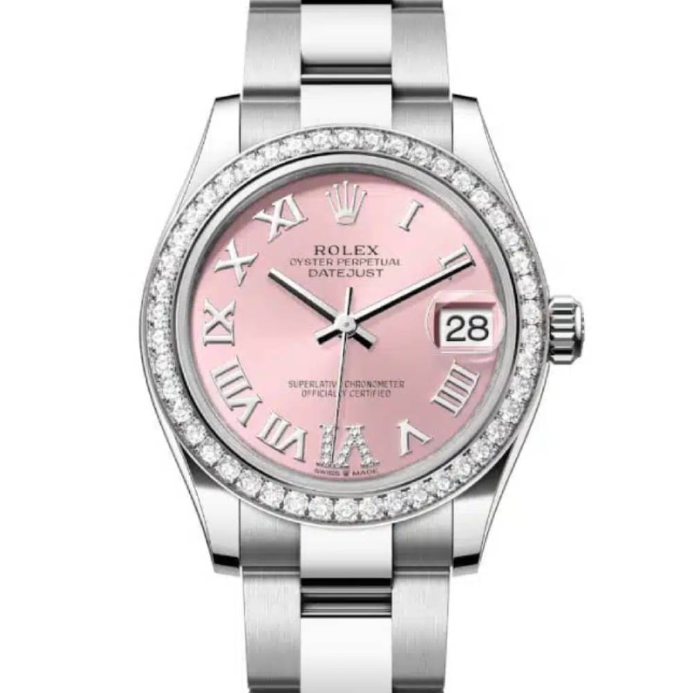 Rolex Datejust 31mm - Ref: 278384rbr-0027 - Pink Roman Diamond Dial & Diamond Bezel, Stainless Steel Oyster Bracelet Women's Watch