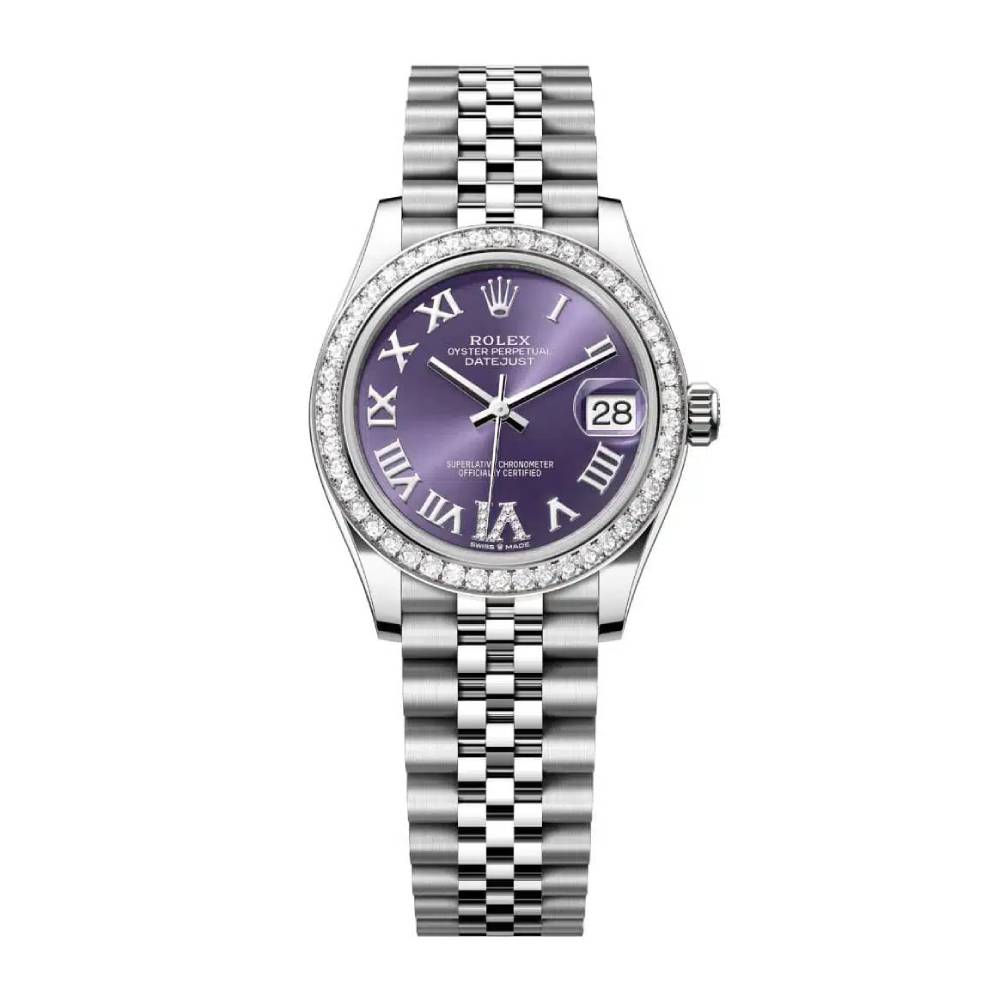 Rolex Datejust 31mm - Ref: 278384rbr-0030 - Aubergine Purple Roman Diamond Dial & Diamond Bezel, Stainless Steel Jubilee Bracelet Women's Watch