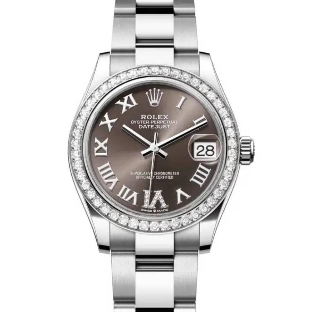 Rolex Datejust 31mm - Ref: 278384rbr-0031 - Dark Grey Roman Diamond Dial & Diamond Bezel, Stainless Steel Oyster Bracelet Women's Watch