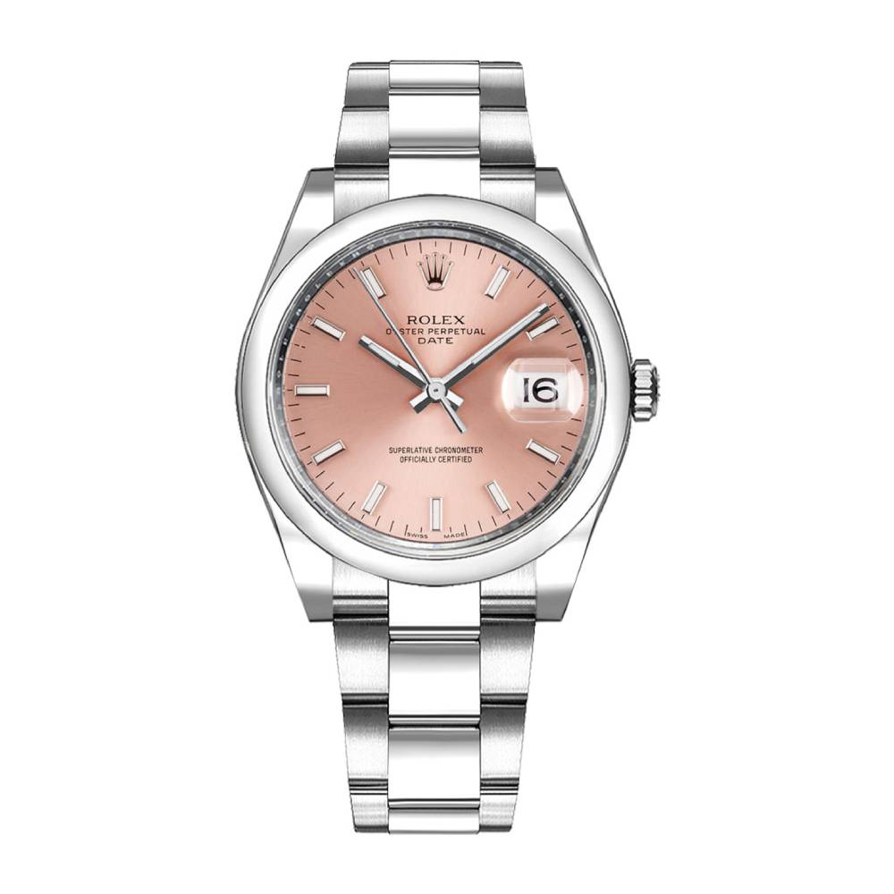 Rolex Date 34mm - Ref: 115200-0005 - Pink Index Dial, Stainless Steel Oyster Bracelet Watch