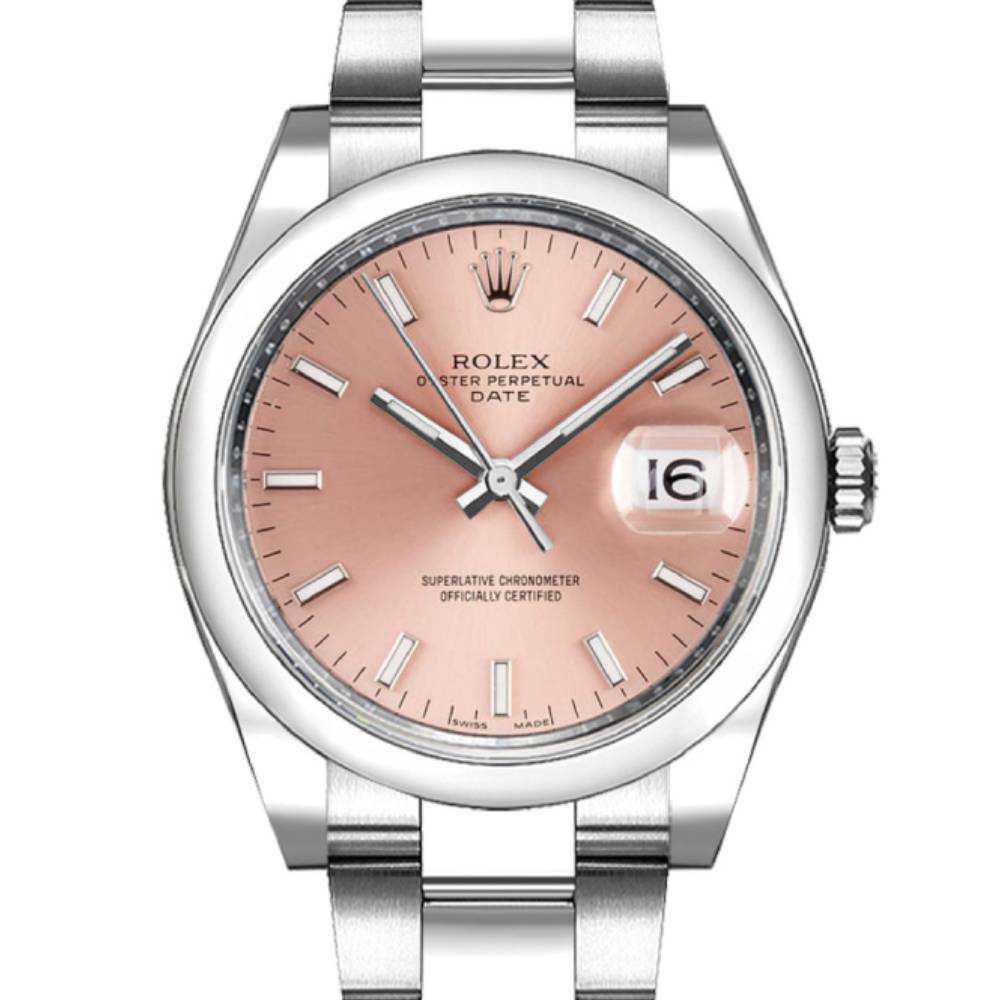 Rolex Date 34mm - Ref: 115200-0005 - Pink Index Dial, Stainless Steel Oyster Bracelet Watch