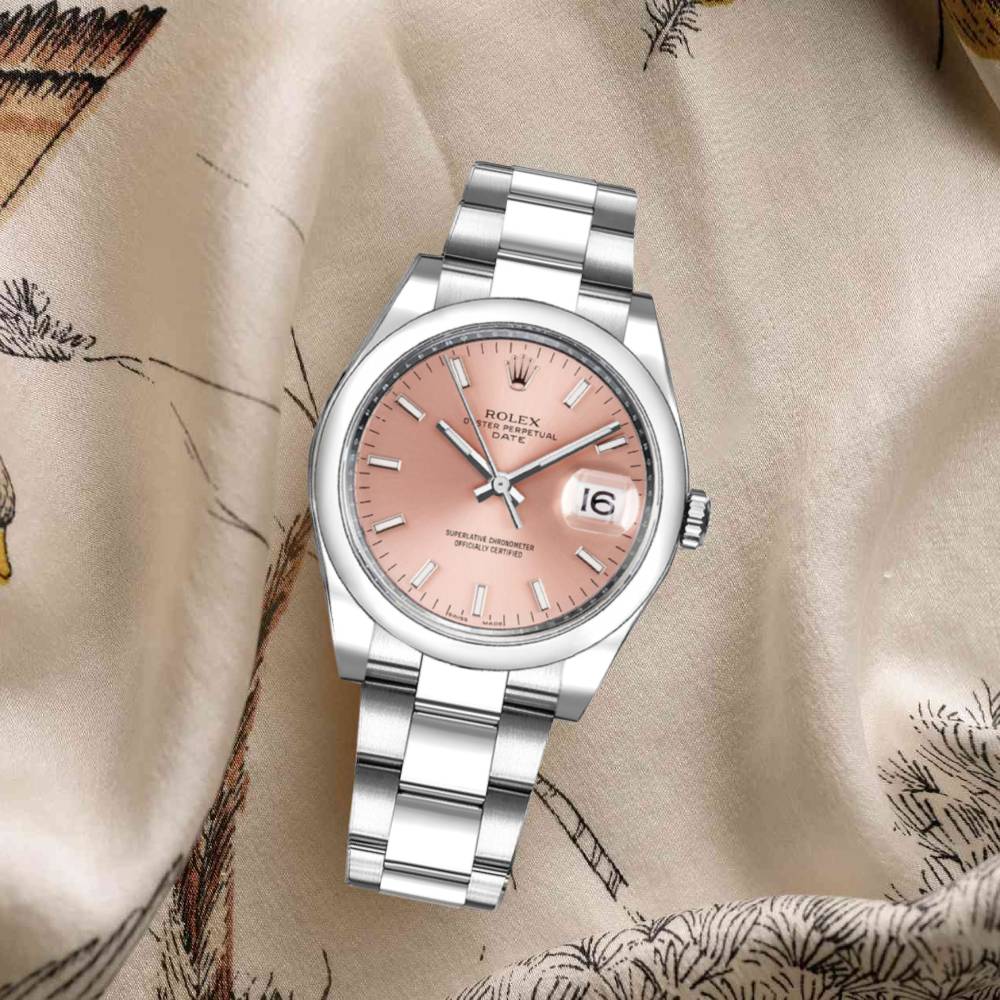 Rolex Date 34mm - Ref: 115200-0005 - Pink Index Dial, Stainless Steel Oyster Bracelet Watch