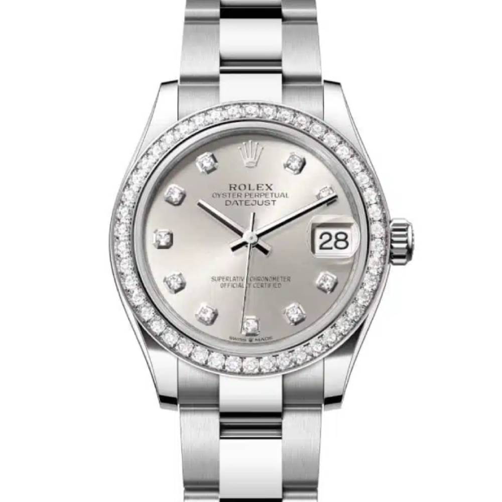 Rolex Datejust 31mm - Ref: 278384rbr 0033 - Silver Diamond Dial & Diamond Bezel, Stainless Steel Oyster Bracelet Women's Watch