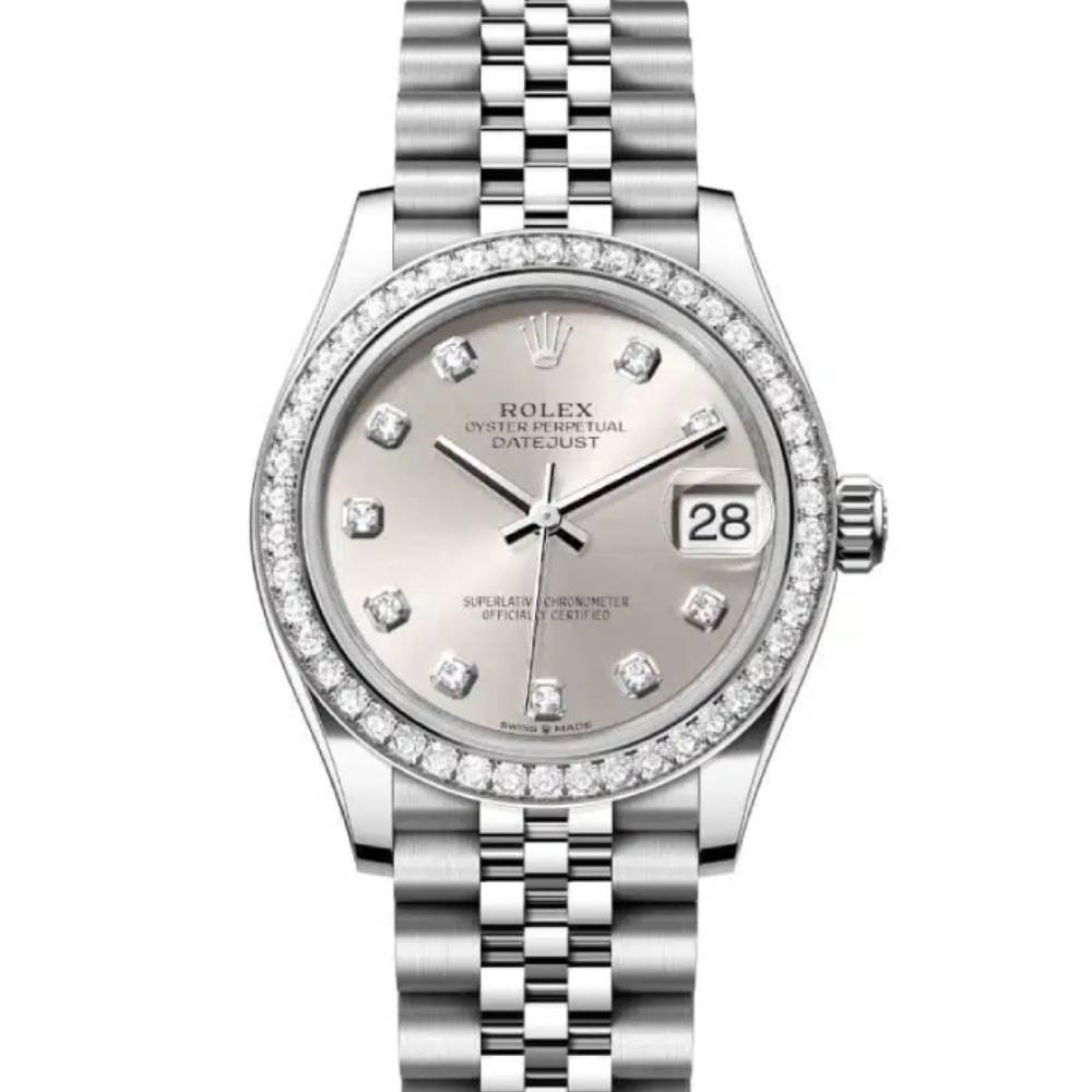 Rolex Datejust 31mm - Ref: 278384rbr-0034 - Silver Diamond Dial & Diamond Bezel, Stainless Steel Jubilee Bracelet Women's Watch