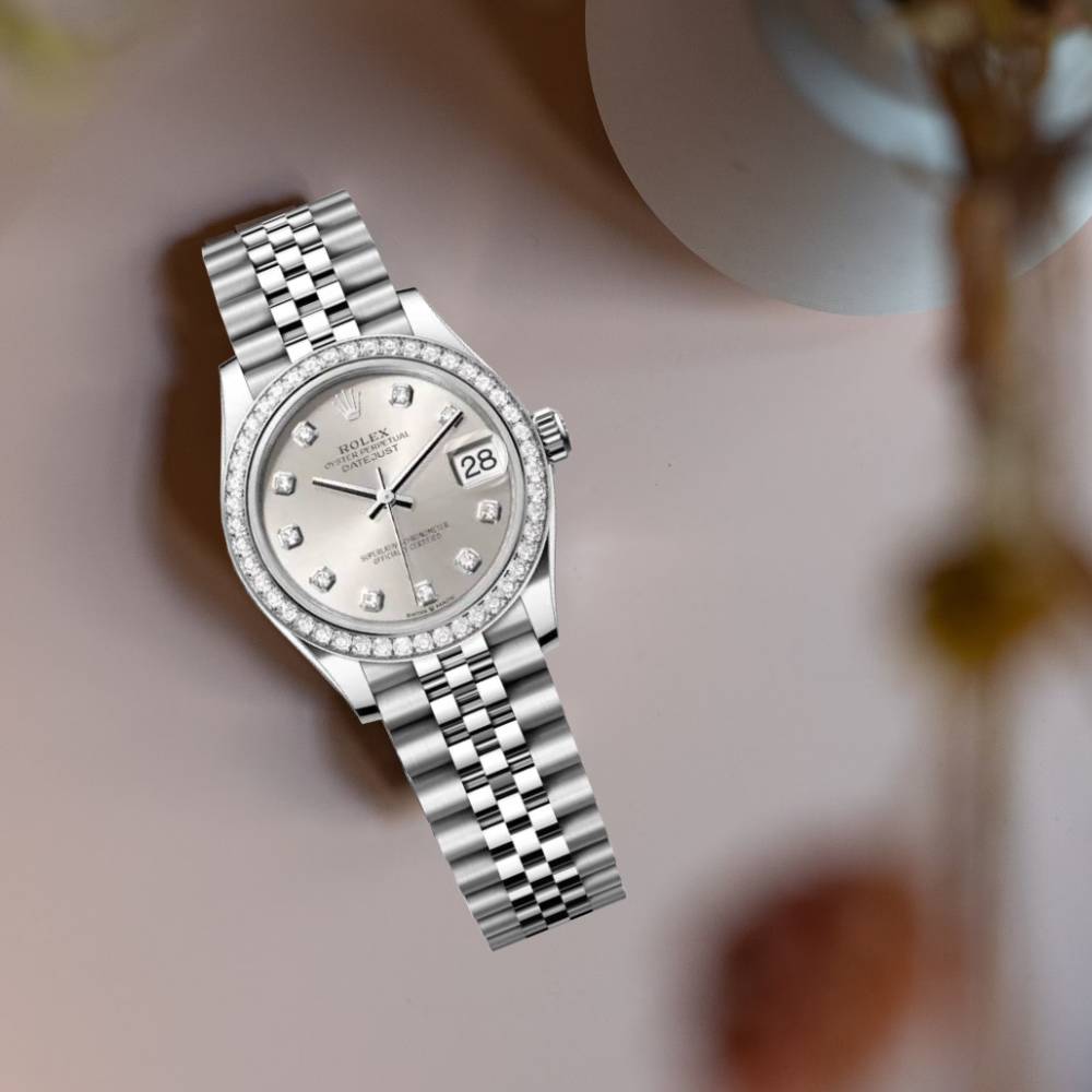 Rolex Datejust 31mm - Ref: 278384rbr-0034 - Silver Diamond Dial & Diamond Bezel, Stainless Steel Jubilee Bracelet Women's Watch