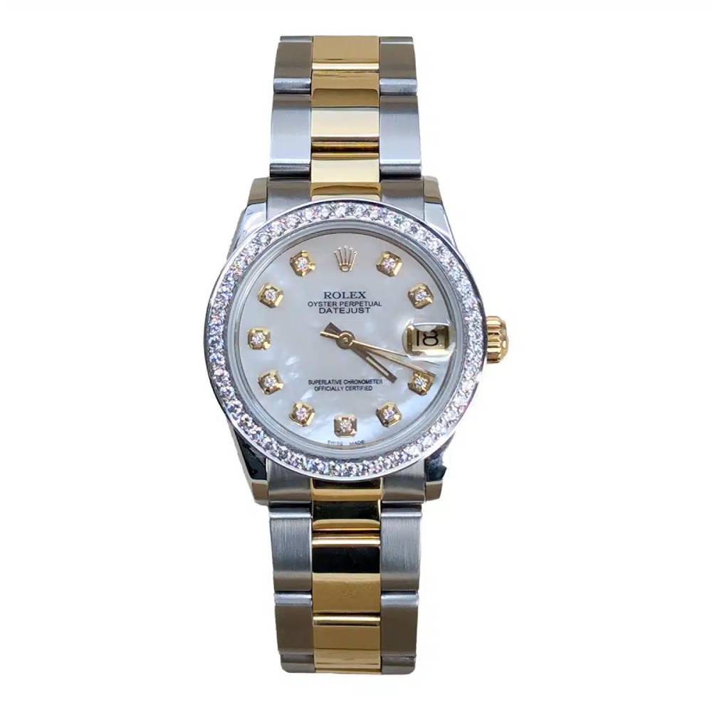 Rolex Datejust 31mm - Ref: 68273 - Aftermarket White Mother of Pearl Diamond Dial & Diamond Bezel, Two Tone Stainless Steel & 18K Yellow Gold Oyster Bracelet Women's Watch