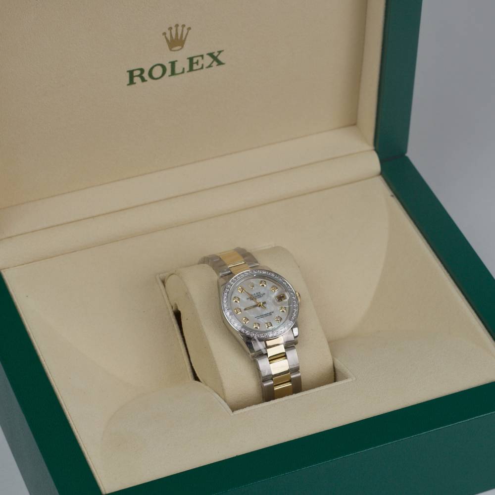 Rolex Datejust 31mm - Ref: 68273 - Aftermarket White Mother of Pearl Diamond Dial & Diamond Bezel, Two Tone Stainless Steel & 18K Yellow Gold Oyster Bracelet Women's Watch