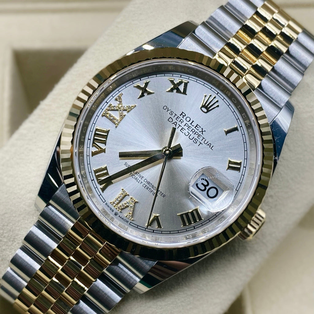 Rolex Datejust 36mm - Ref: 126233-0031 - Silver Roman Diamond Dial, Two Tone Stainless Steel & 18K Yellow Gold Jubilee Bracelet Watch