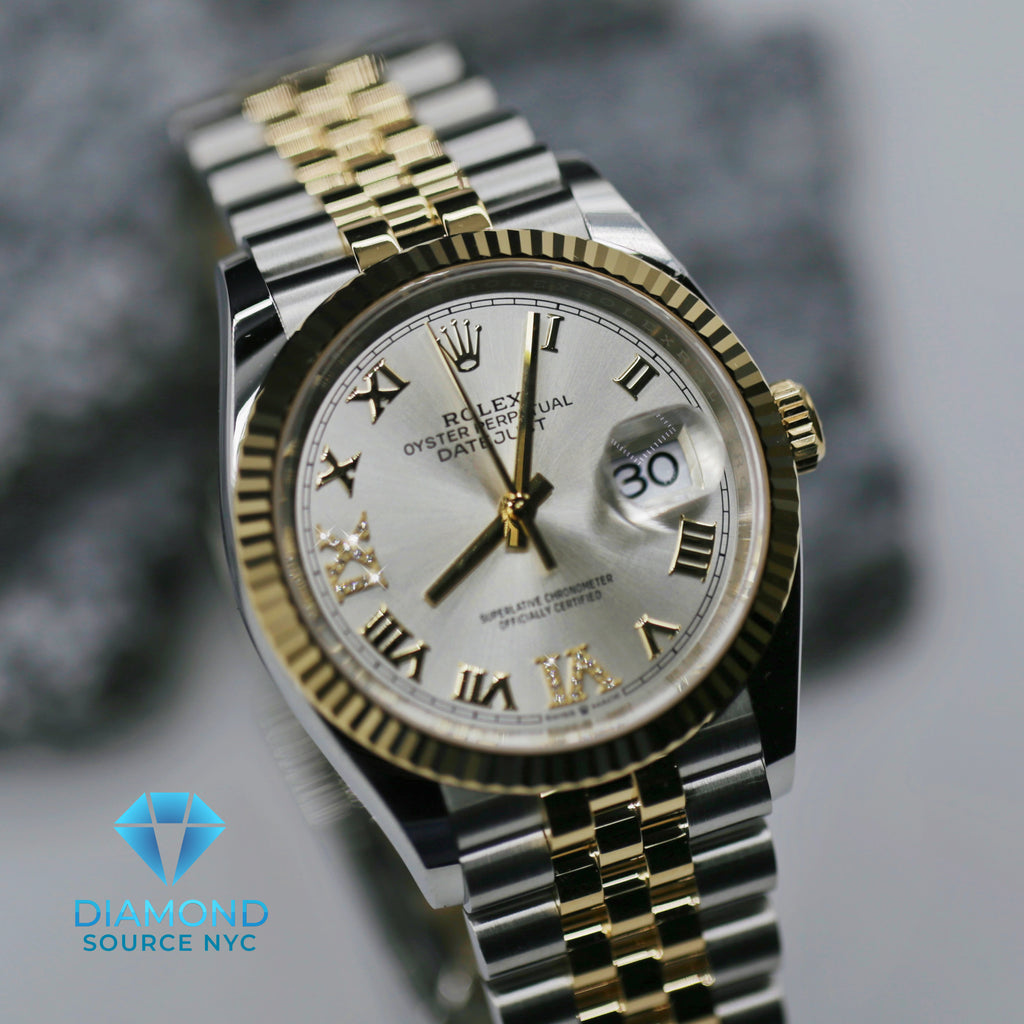 Rolex Datejust 36mm - Ref: 126233-0031 - Silver Roman Diamond Dial, Two Tone Stainless Steel & 18K Yellow Gold Jubilee Bracelet Watch