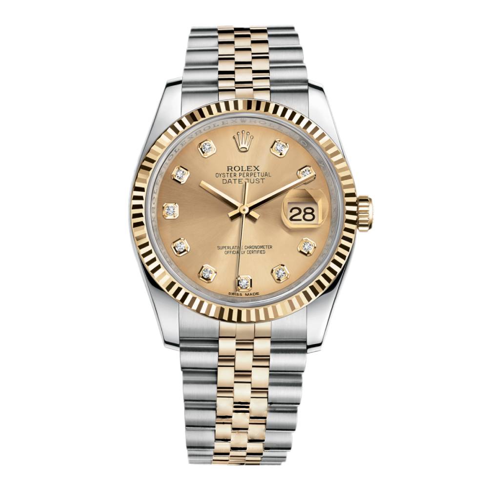 Rolex Datejust 36mm - Ref: 116233CDJ - Champagne Diamond Dial, Two Tone Stainless Steel & 18K Yellow Gold Jubilee Bracelet Watch