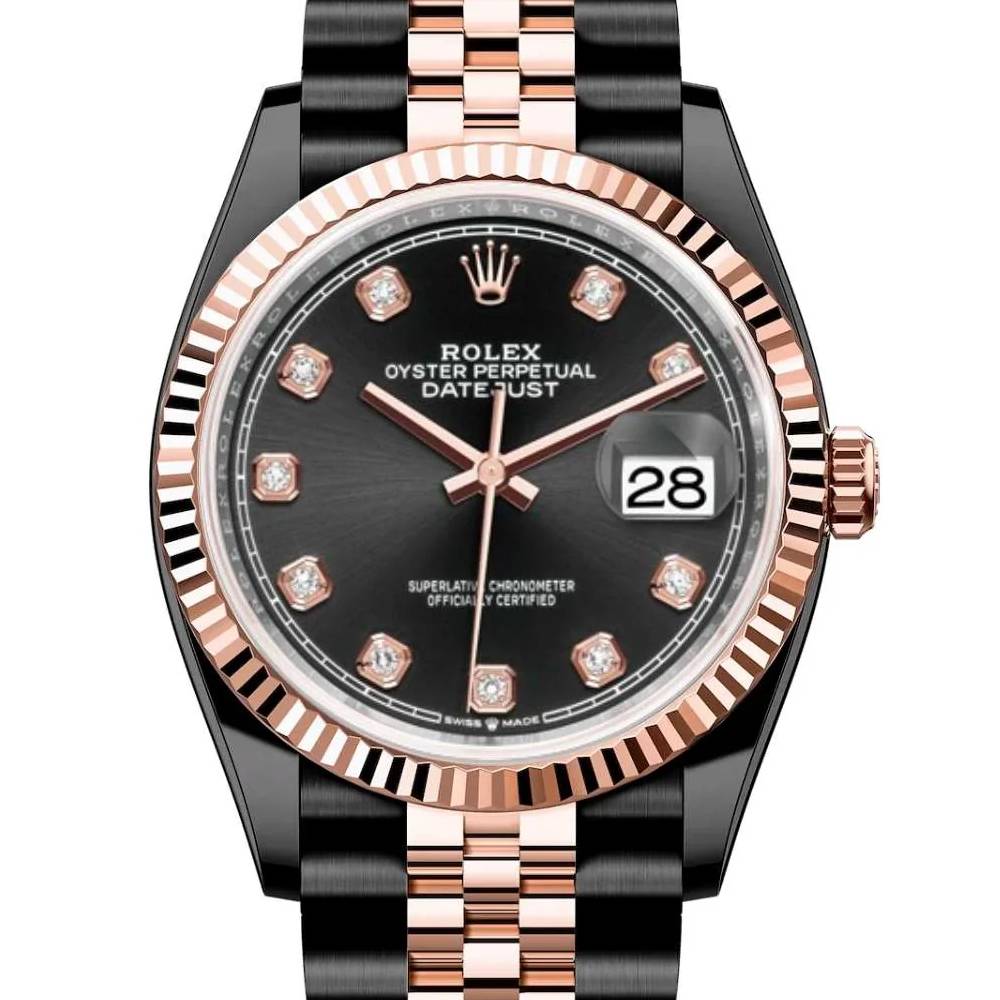 Rolex Datejust 36mm - Ref: 126231-0019 (PVD) - Black Diamond Dial, Two Tone Black PVD & 18K Rose Gold Jubilee Bracelet Watch