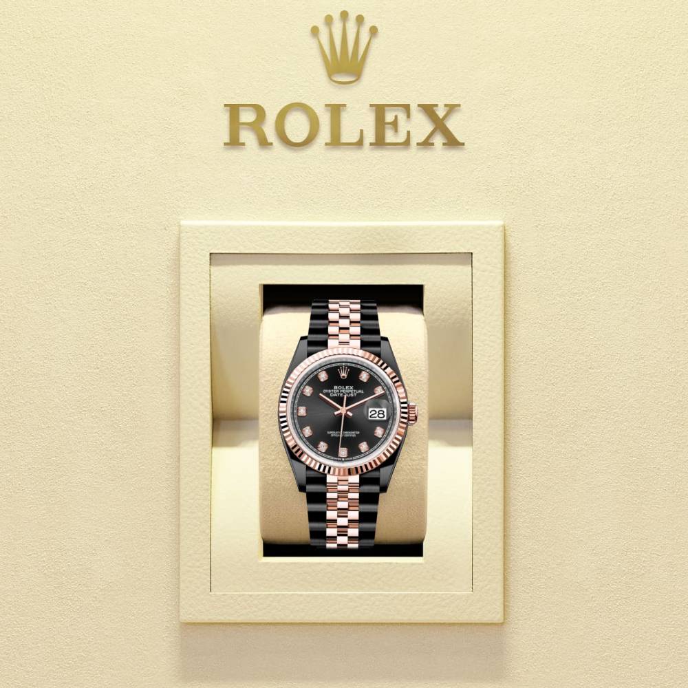 Rolex Datejust 36mm - Ref: 126231-0019 (PVD) - Black Diamond Dial, Two Tone Black PVD & 18K Rose Gold Jubilee Bracelet Watch