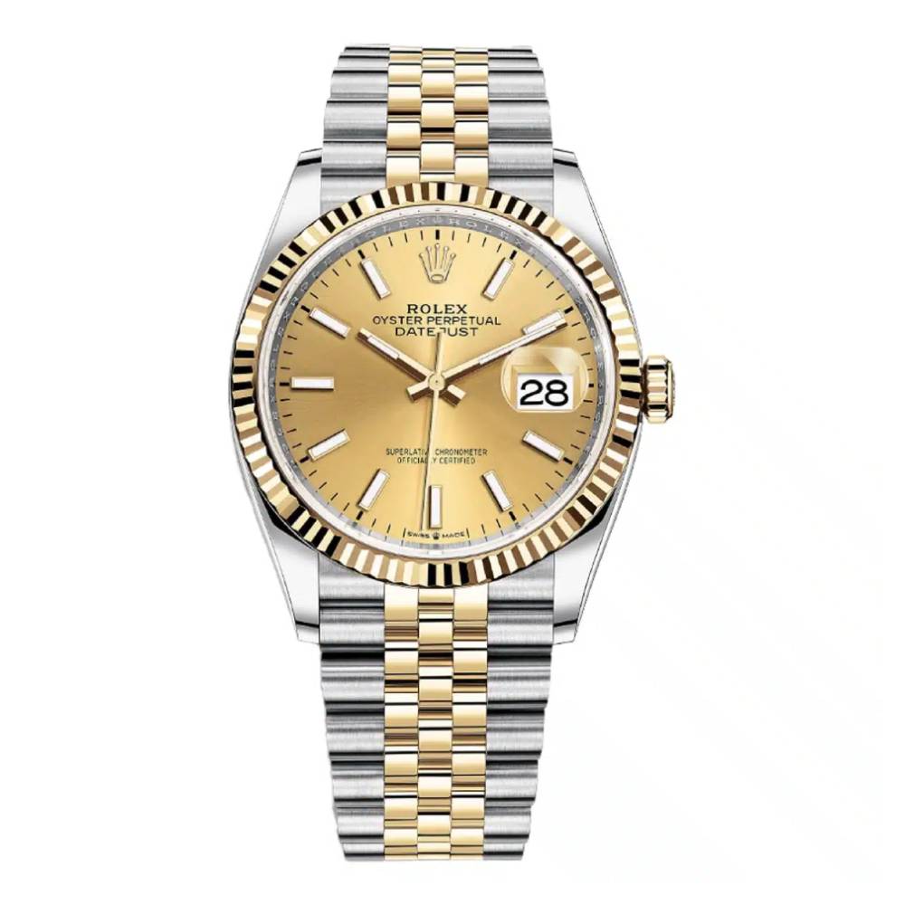 Rolex Datejust 36mm - Ref: 126233-0015 - Champagne Stick Dial, Two Tone Stainless Steel & 18K Yellow Gold Jubilee Bracelet Watch