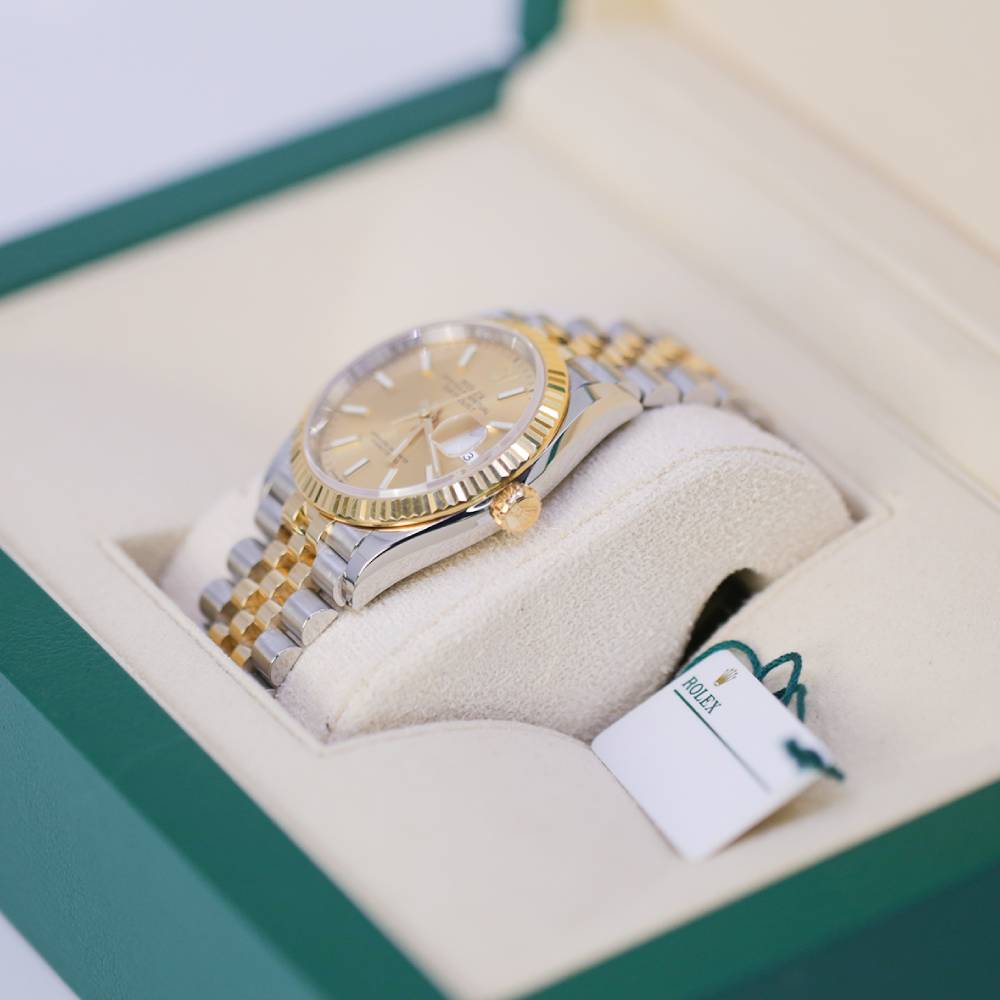 Rolex Datejust 36mm - Ref: 126233-0015 - Champagne Stick Dial, Two Tone Stainless Steel & 18K Yellow Gold Jubilee Bracelet Watch