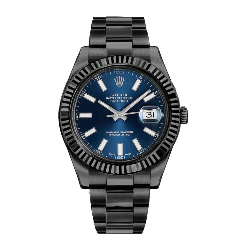 Rolex Datejust II 41mm - Ref: 116334blro (PVD) - Blue Stick Dial, Black PVD Stainless Steel Oyster Bracelet Men's Watch