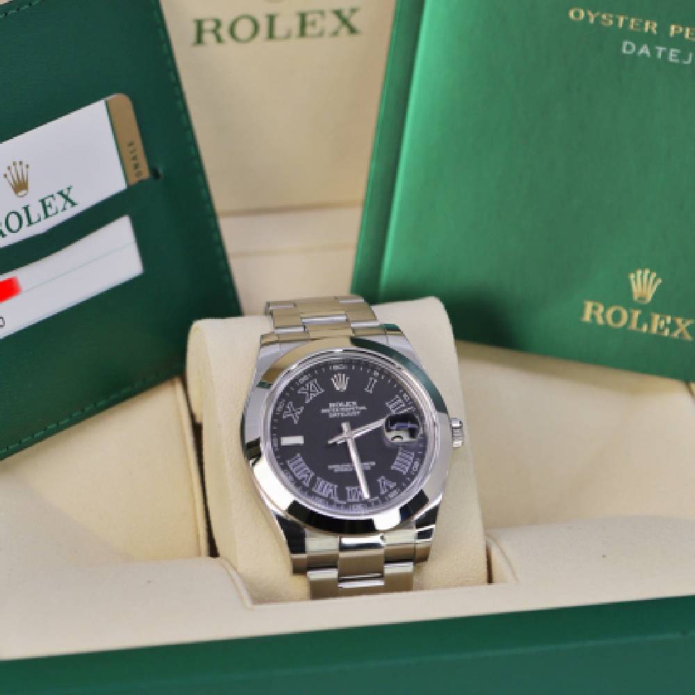 Rolex Datejust 41mm - Ref: 116300 - Black Roman Dial, Stainless Steel Oyster Bracelet Men's Watch