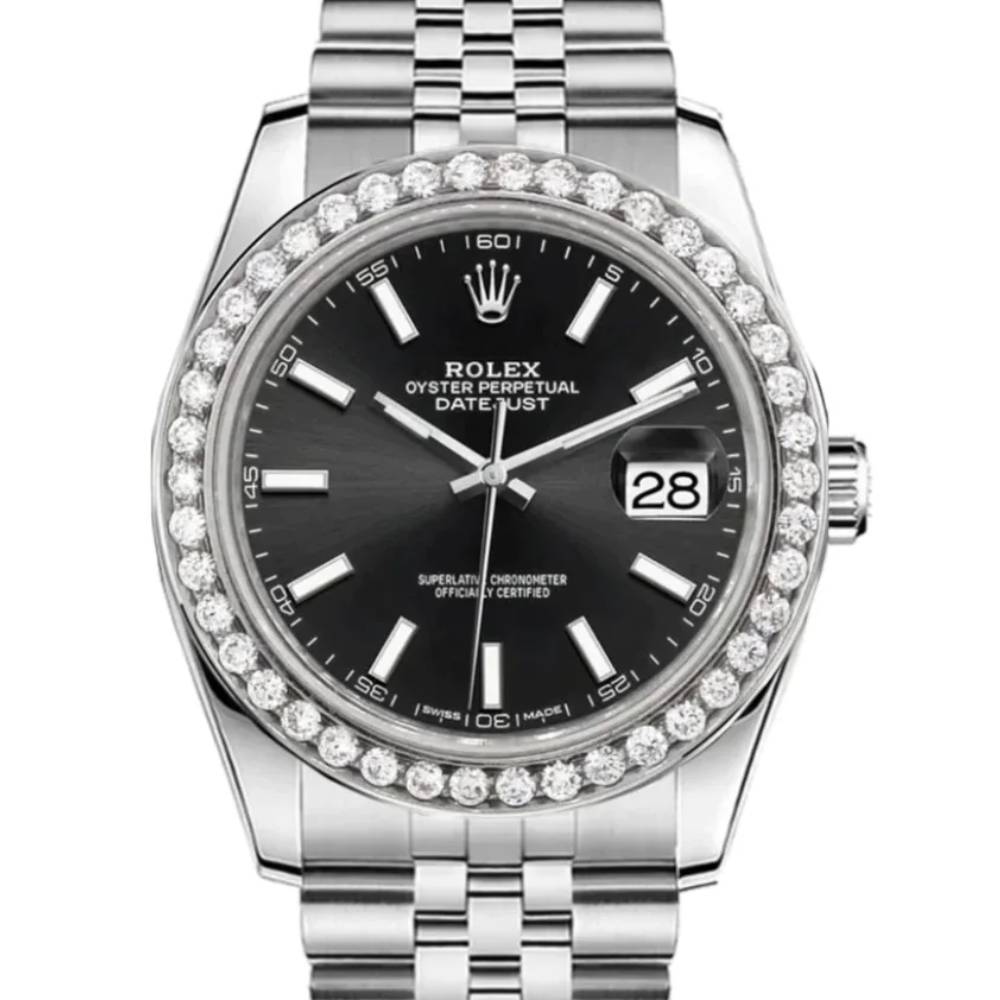 Rolex Datejust 41mm - Ref: 126300 - Black Dial & Diamond Bezel, Stainless Steel Jubilee Bracelet Men's Watch