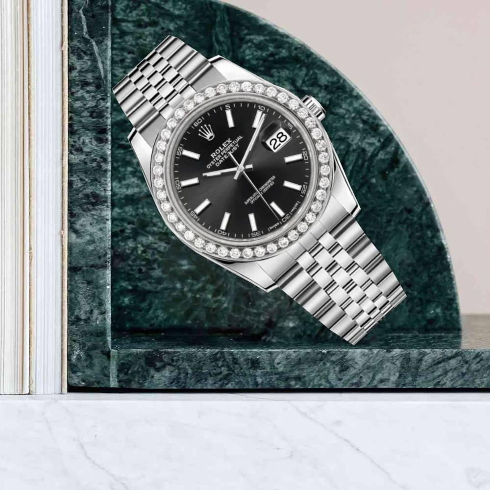 Rolex Datejust 41mm - Ref: 126300 - Black Dial & Diamond Bezel, Stainless Steel Jubilee Bracelet Men's Watch