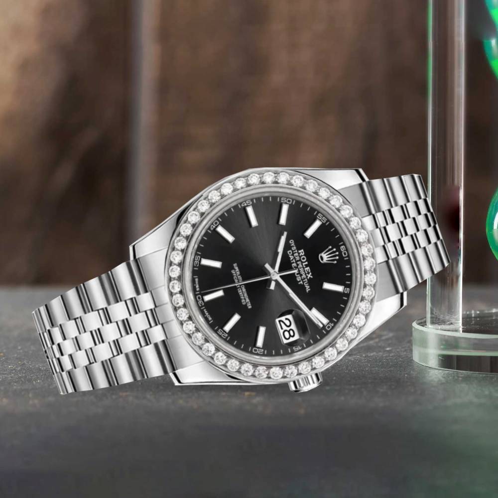 Rolex Datejust 41mm - Ref: 126300 - Black Dial & Diamond Bezel, Stainless Steel Jubilee Bracelet Men's Watch