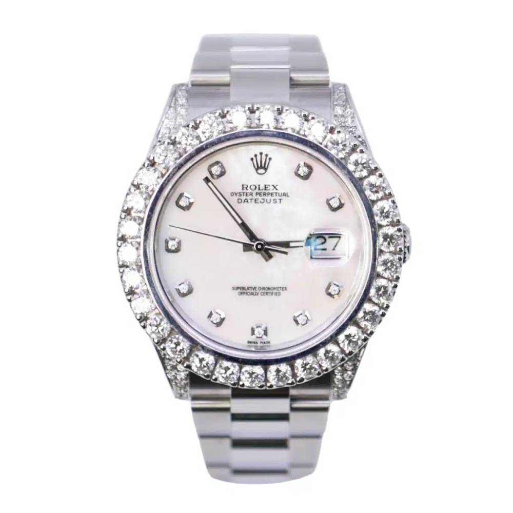 Rolex Datejust 41mm - Ref: 126300 - White Mother of Pearl Diamond Dial & Diamond Bezel, Stainless Steel Oyster Bracelet Men's Watch