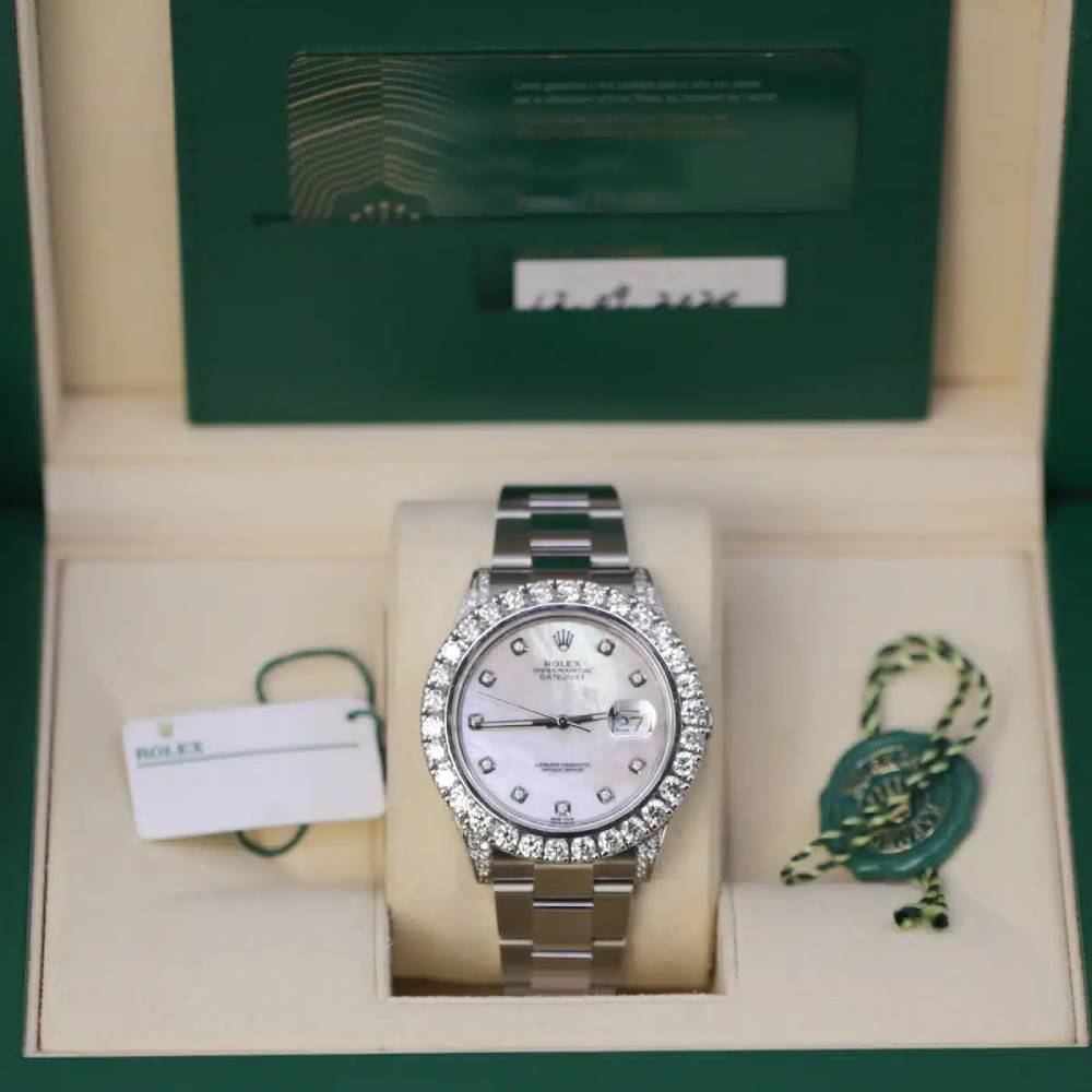 Rolex Datejust 41mm - Ref: 126300 - White Mother of Pearl Diamond Dial & Diamond Bezel, Stainless Steel Oyster Bracelet Men's Watch