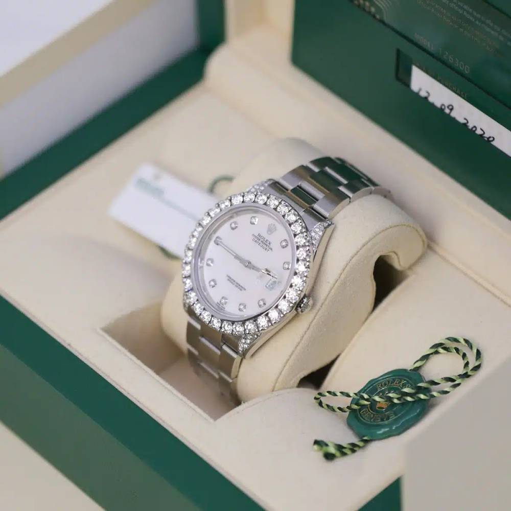 Rolex Datejust 41mm - Ref: 126300 - White Mother of Pearl Diamond Dial & Diamond Bezel, Stainless Steel Oyster Bracelet Men's Watch