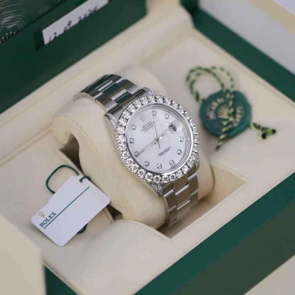 Rolex Datejust 41mm - Ref: 126300 - White Mother of Pearl Diamond Dial & Diamond Bezel, Stainless Steel Oyster Bracelet Men's Watch