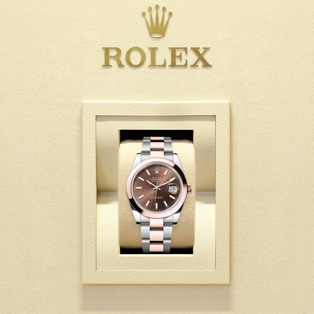 Rolex Datejust 41mm - Ref: 126301-0001 - Chocolate Stick Dial, Two Tone Stainless Steel & 18K Rose Gold Oyster Bracelet Men's Watch