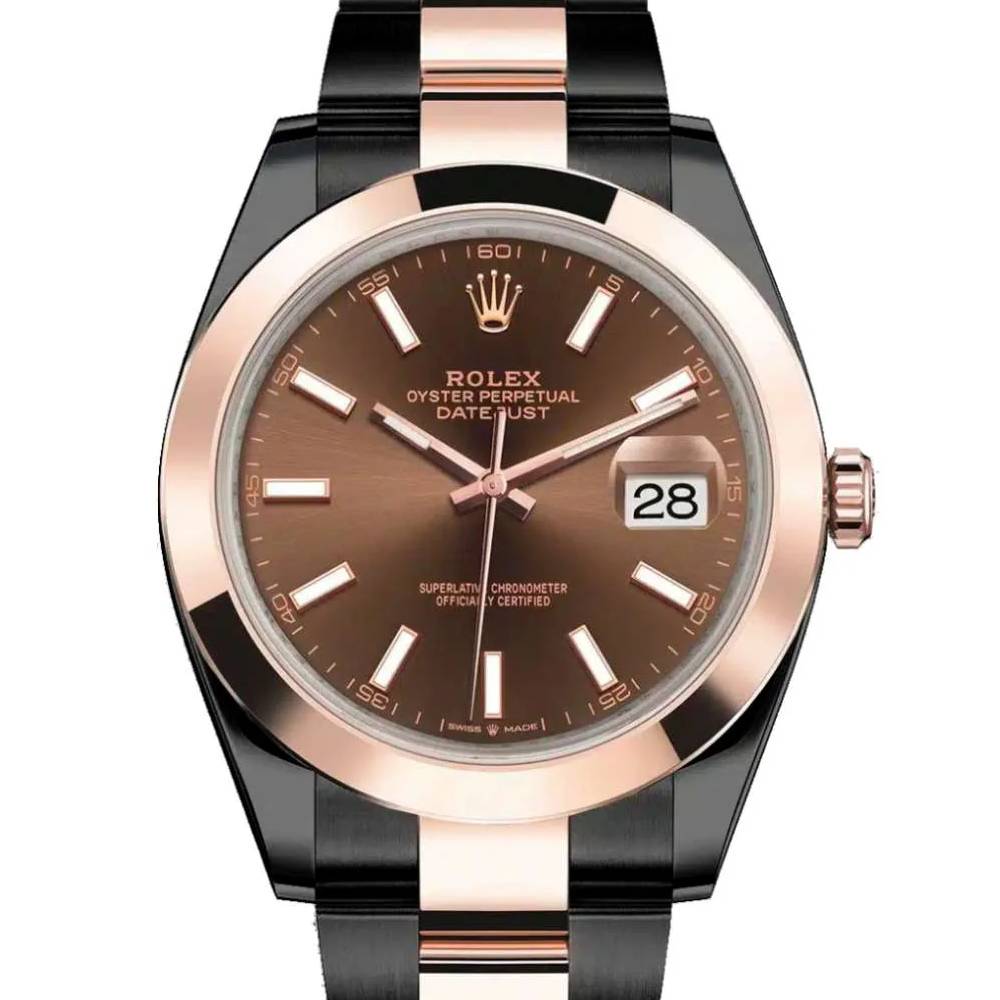 Rolex Datejust 41mm - Ref: 126301-0001 (PVD) - Chocolate Stick Dial, Two Tone Black PVD & 18K Rose Gold Oyster Bracelet Men's Watch