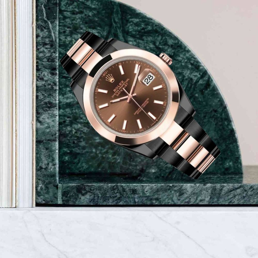 Rolex Datejust 41mm - Ref: 126301-0001 (PVD) - Chocolate Stick Dial, Two Tone Black PVD & 18K Rose Gold Oyster Bracelet Men's Watch