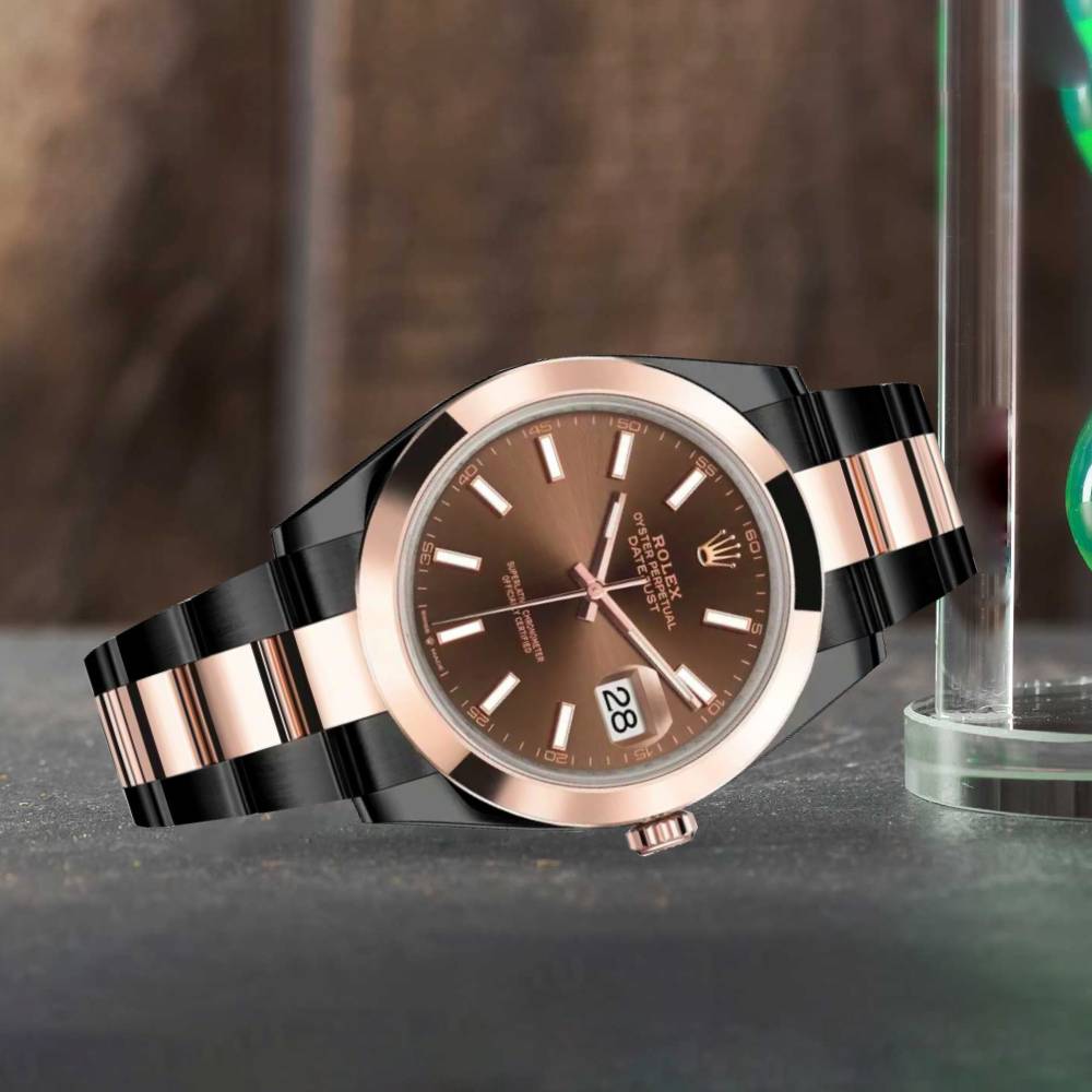 Rolex Datejust 41mm - Ref: 126301-0001 (PVD) - Chocolate Stick Dial, Two Tone Black PVD & 18K Rose Gold Oyster Bracelet Men's Watch