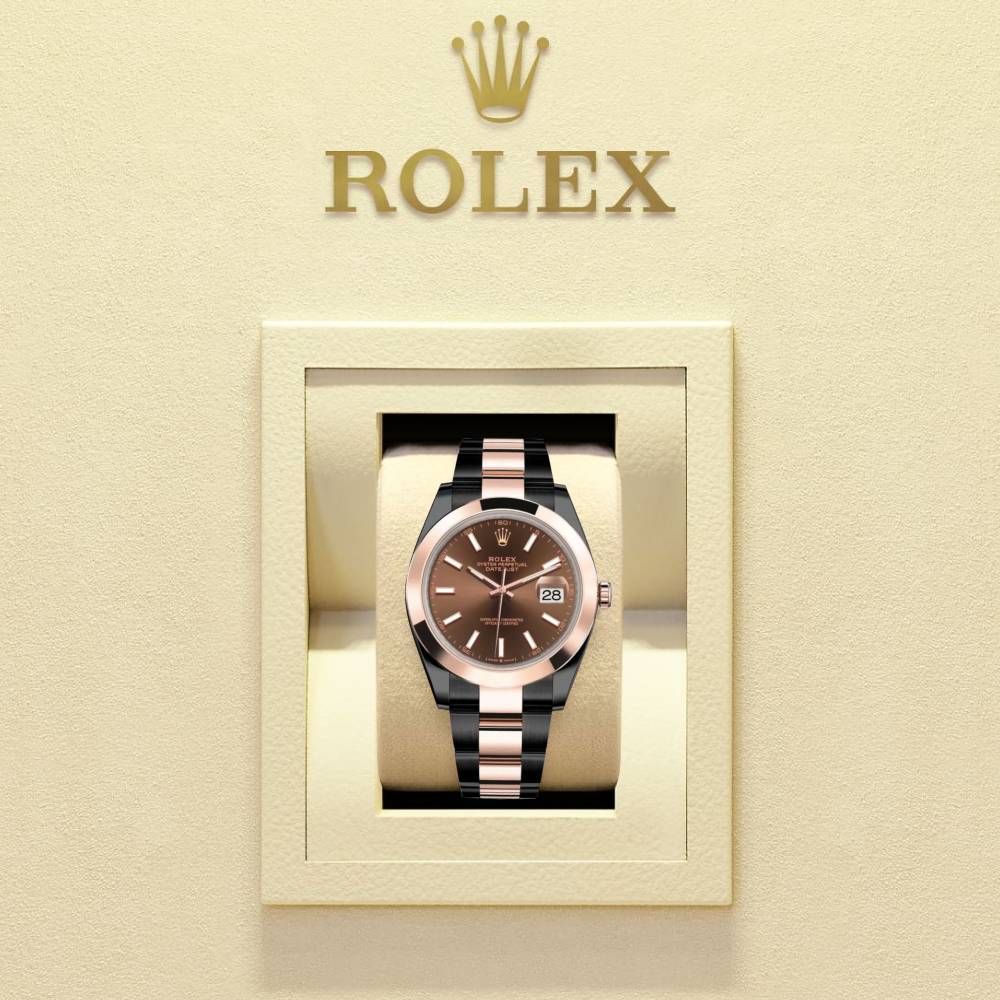 Rolex Datejust 41mm - Ref: 126301-0001 (PVD) - Chocolate Stick Dial, Two Tone Black PVD & 18K Rose Gold Oyster Bracelet Men's Watch