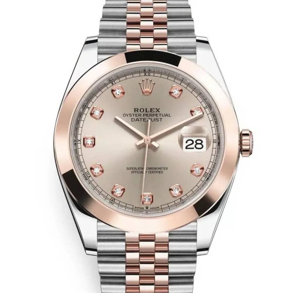 Rolex Datejust 41mm - Ref: 126301-0008 - Sundust Diamond Dial, Two Tone Stainless Steel & 18K Rose Gold Jubilee Bracelet Men's Watch