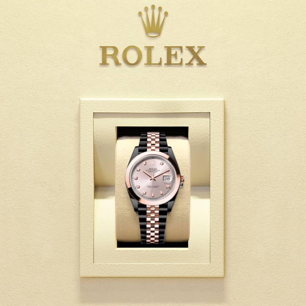 Rolex Datejust 41mm - Ref: 126301-0008 (PVD) - Sundust Diamond Dial, Two Tone Black PVD & 18K Rose Gold Jubilee Bracelet Men's Watch