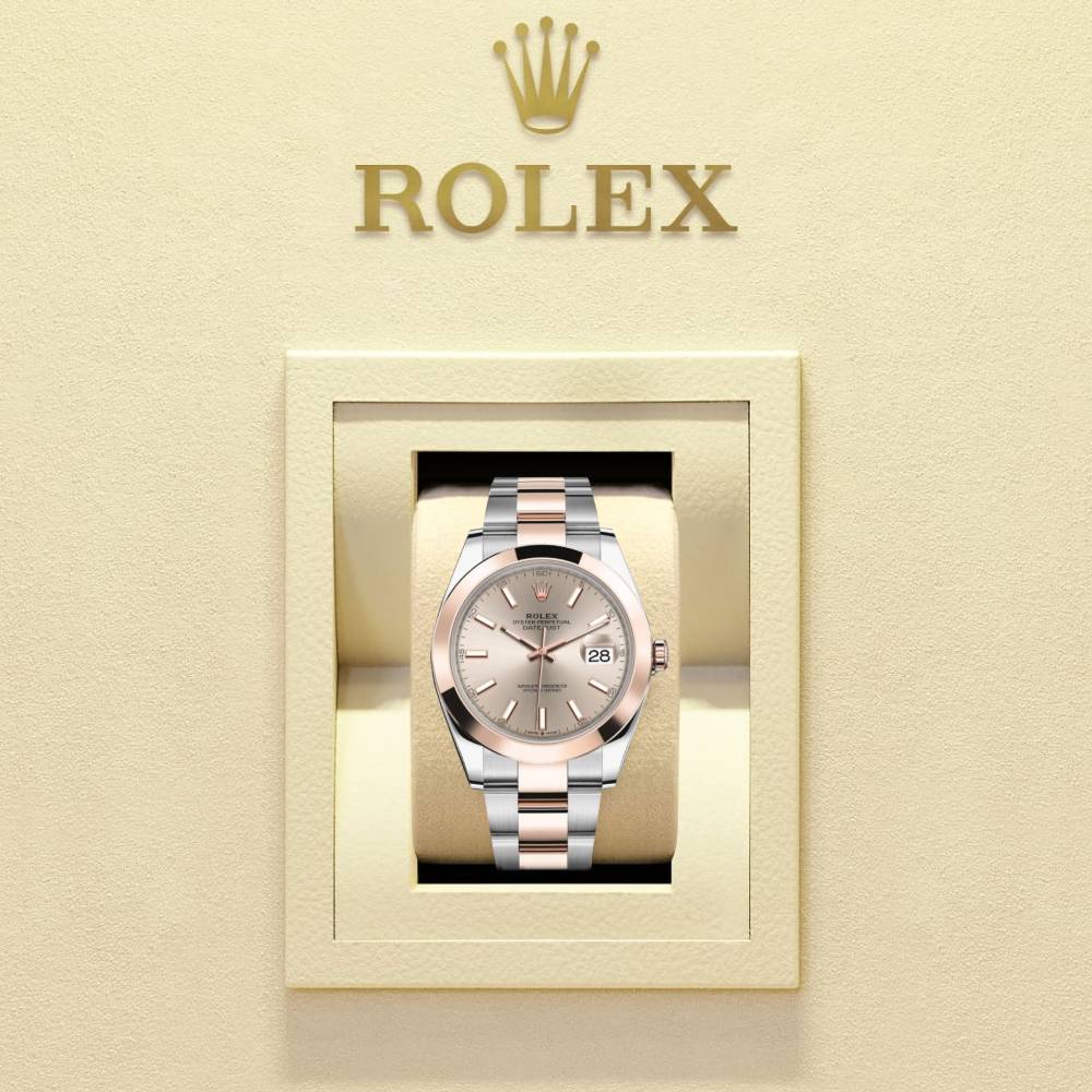 Rolex Datejust 41mm - Ref: 126301-0009 - Sundust Stick Dial, Two Tone Stainless Steel & 18K Rose Gold Oyster Bracelet Men's Watch