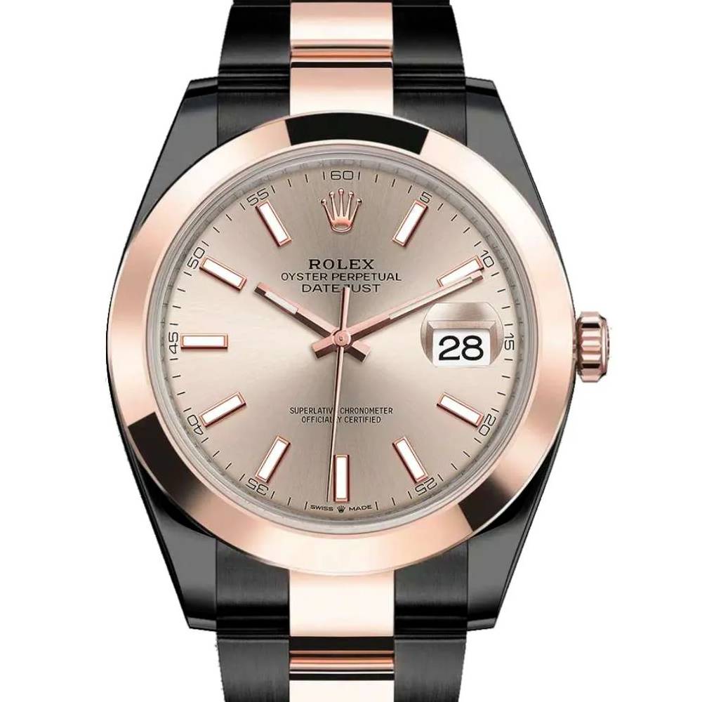 Rolex Datejust 41mm - Ref: 126301-0009 (PVD) - Sundust Stick Dial, Two Tone Black PVD & 18K Rose Gold Oyster Bracelet Men's Watch