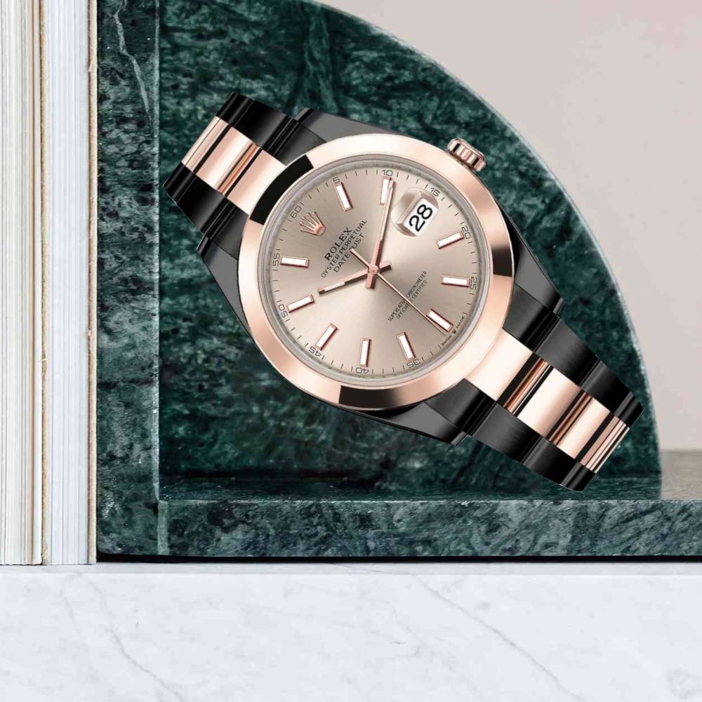 Rolex Datejust 41mm - Ref: 126301-0009 (PVD) - Sundust Stick Dial, Two Tone Black PVD & 18K Rose Gold Oyster Bracelet Men's Watch