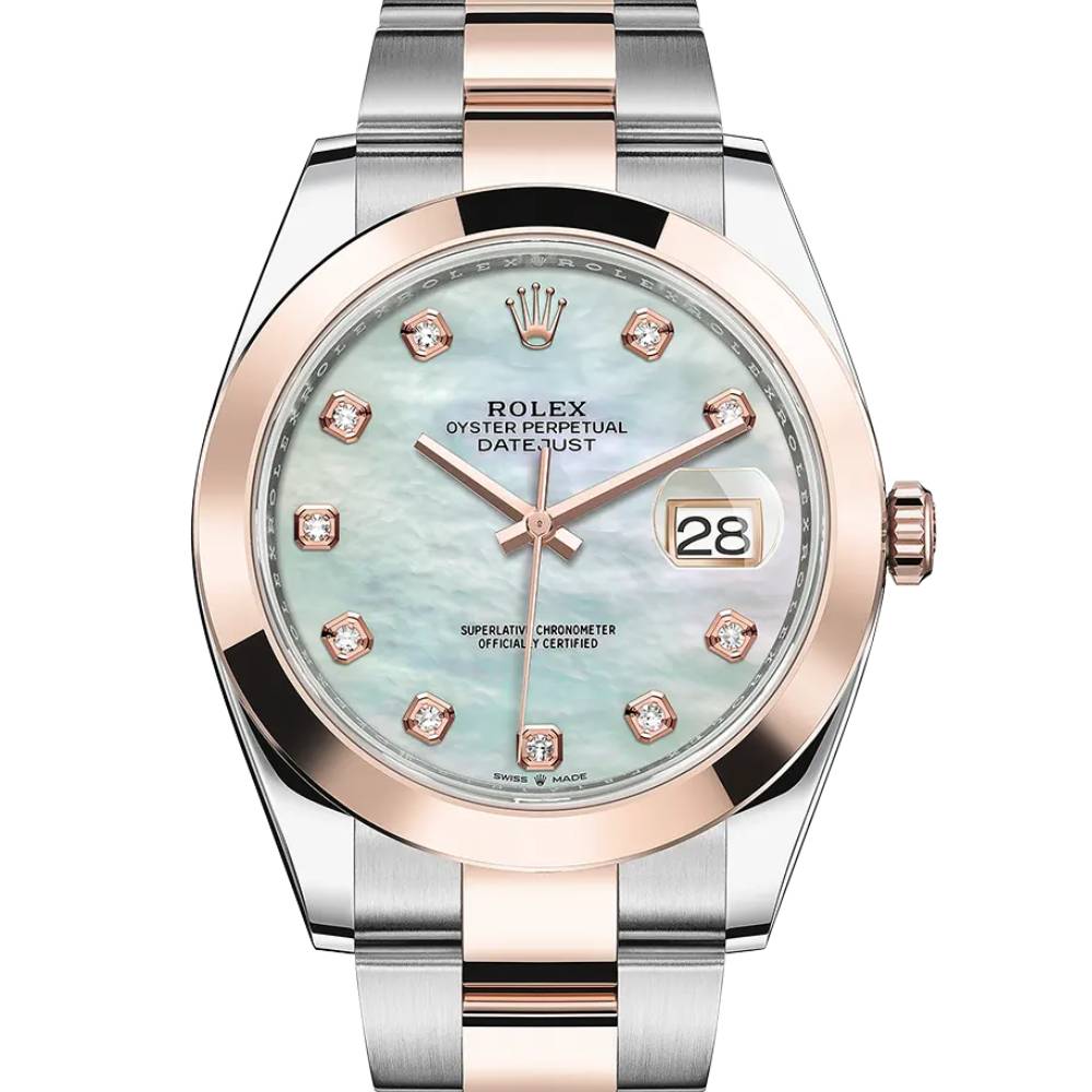 Rolex Datejust 41mm - Ref: 126301-0013 - White Mother of Pearl Diamond Dial, Two Tone Stainless Steel & 18K Rose Gold Oyster Bracelet Men's Watch