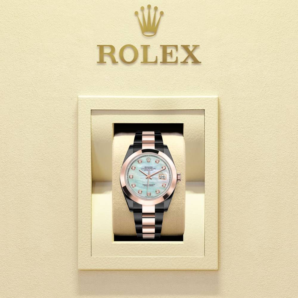 Rolex Datejust 41mm - Ref: 126301-0013 (PVD) - White Mother of Pearl Diamond Dial, Two Tone Black PVD & 18K Rose Gold Oyster Bracelet Men's Watch