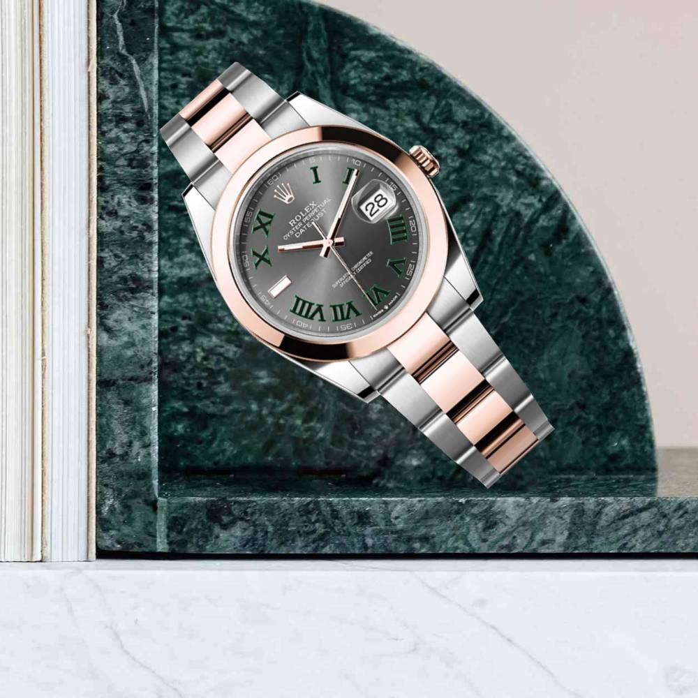 Rolex Datejust 41mm - Ref: 126301-0015 - Slate Grey Wimbledon Roman Dial, Two Tone Stainless Steel & 18K Rose Gold Oyster Bracelet Men's Watch