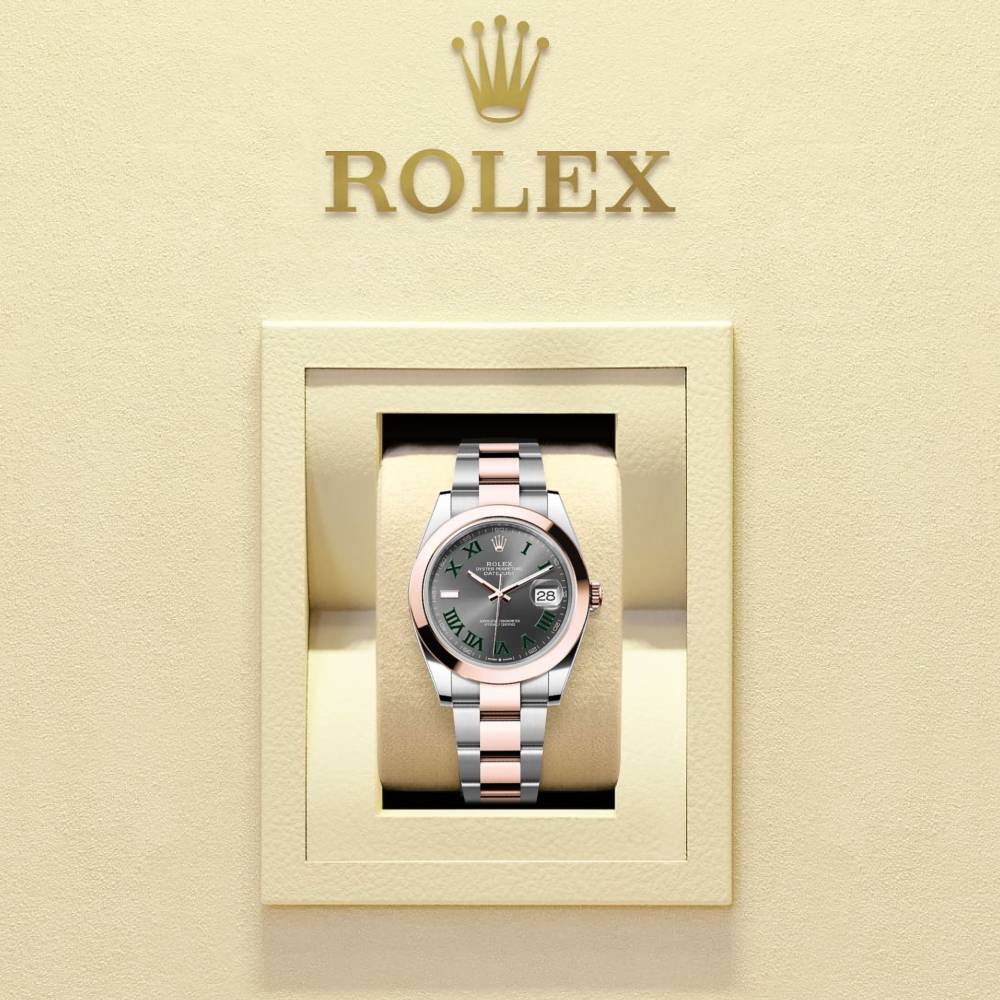 Rolex Datejust 41mm - Ref: 126301-0015 - Slate Grey Wimbledon Roman Dial, Two Tone Stainless Steel & 18K Rose Gold Oyster Bracelet Men's Watch