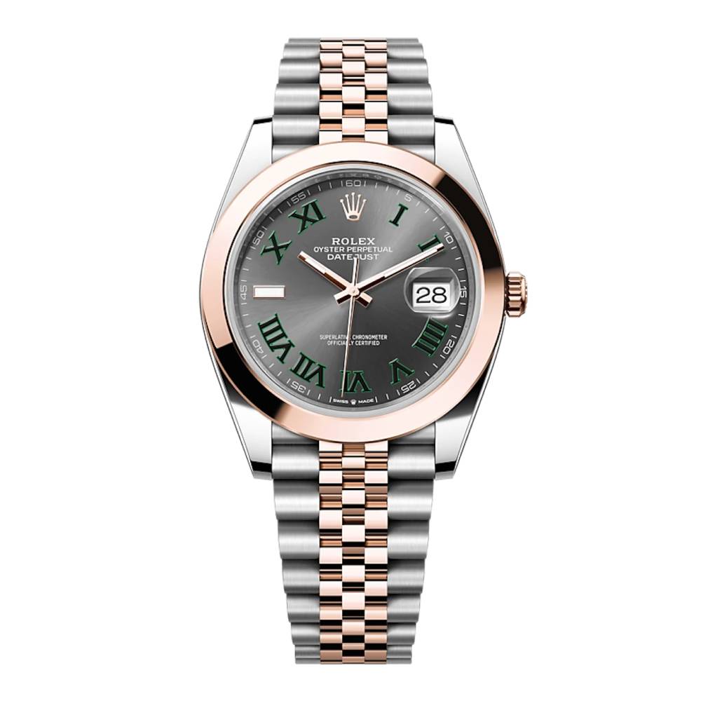 Rolex Datejust 41mm - Ref: 126301-0016 - Slate Grey Wimbledon Roman Dial, Two Tone Stainless Steel & 18K Rose Gold Jubilee Bracelet Men's Watch