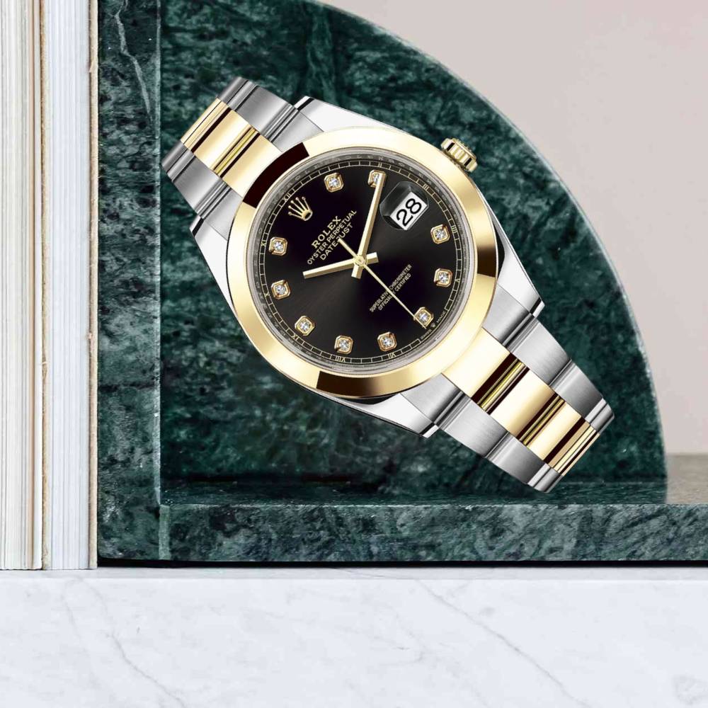 Rolex Datejust 41mm - Ref: 126303-0005 - Black Diamond Dial, Two Tone Stainless Steel & 18K Yellow Gold Oyster Bracelet Men's Watch