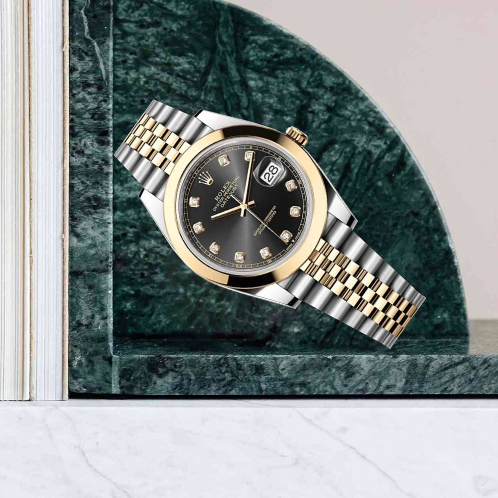 Rolex Datejust 41mm - Ref: 126303-0006 - Black Diamond Dial, Two Tone Stainless Steel & 18K Yellow Gold Jubilee Bracelet Men's Watch