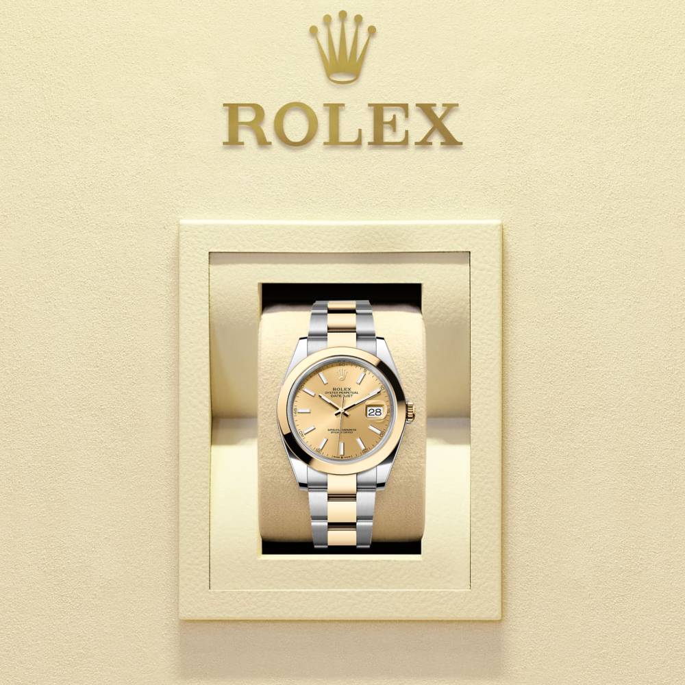 Rolex Datejust 41mm - Ref: 126303-0009 - Champagne Stick Dial, Two Tone Stainless Steel & 18K Yellow Gold Oyster Bracelet Men's Watch