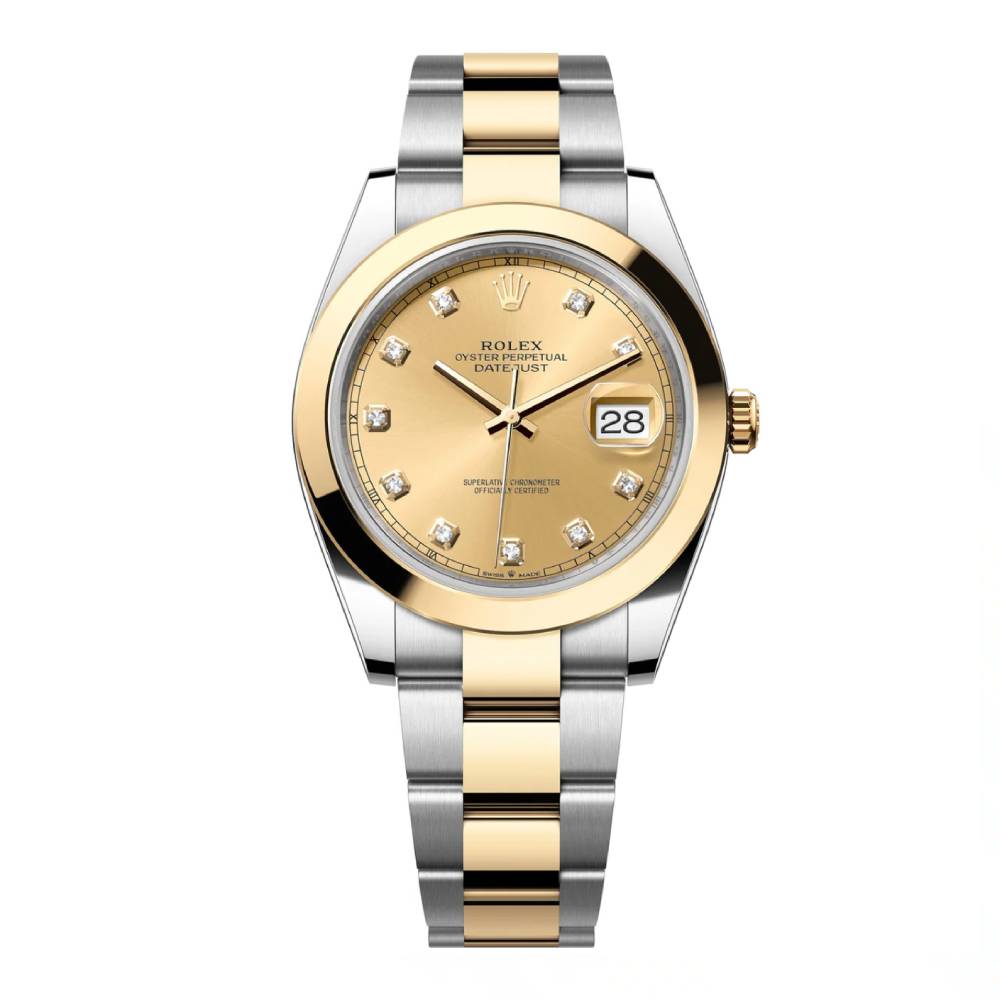 Rolex Datejust 41mm - Ref: 126303-0011 - Champagne Diamond Dial, Two Tone Stainless Steel & 18K Yellow Gold Oyster Bracelet Men's Watch