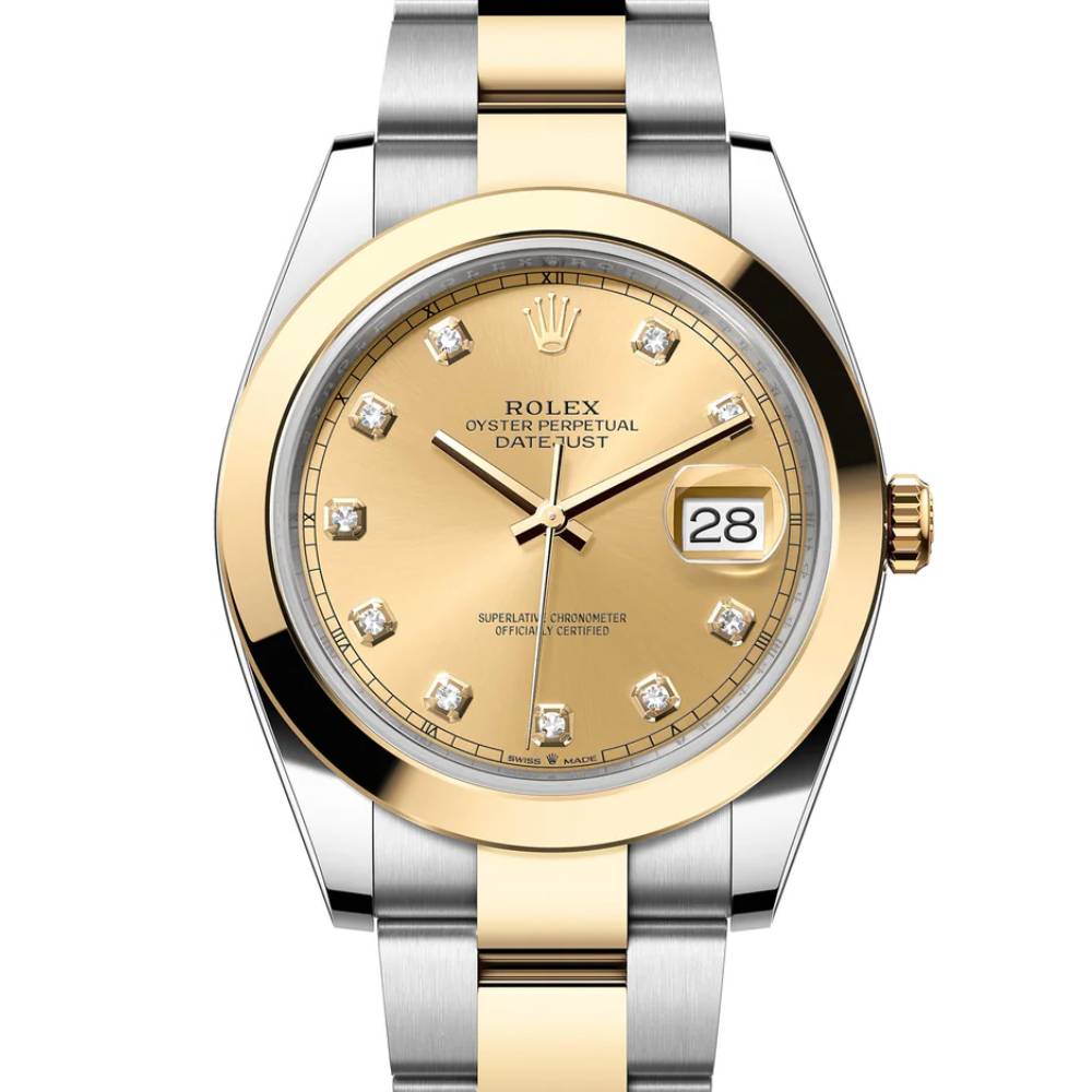 Rolex Datejust 41mm - Ref: 126303-0011 - Champagne Diamond Dial, Two Tone Stainless Steel & 18K Yellow Gold Oyster Bracelet Men's Watch